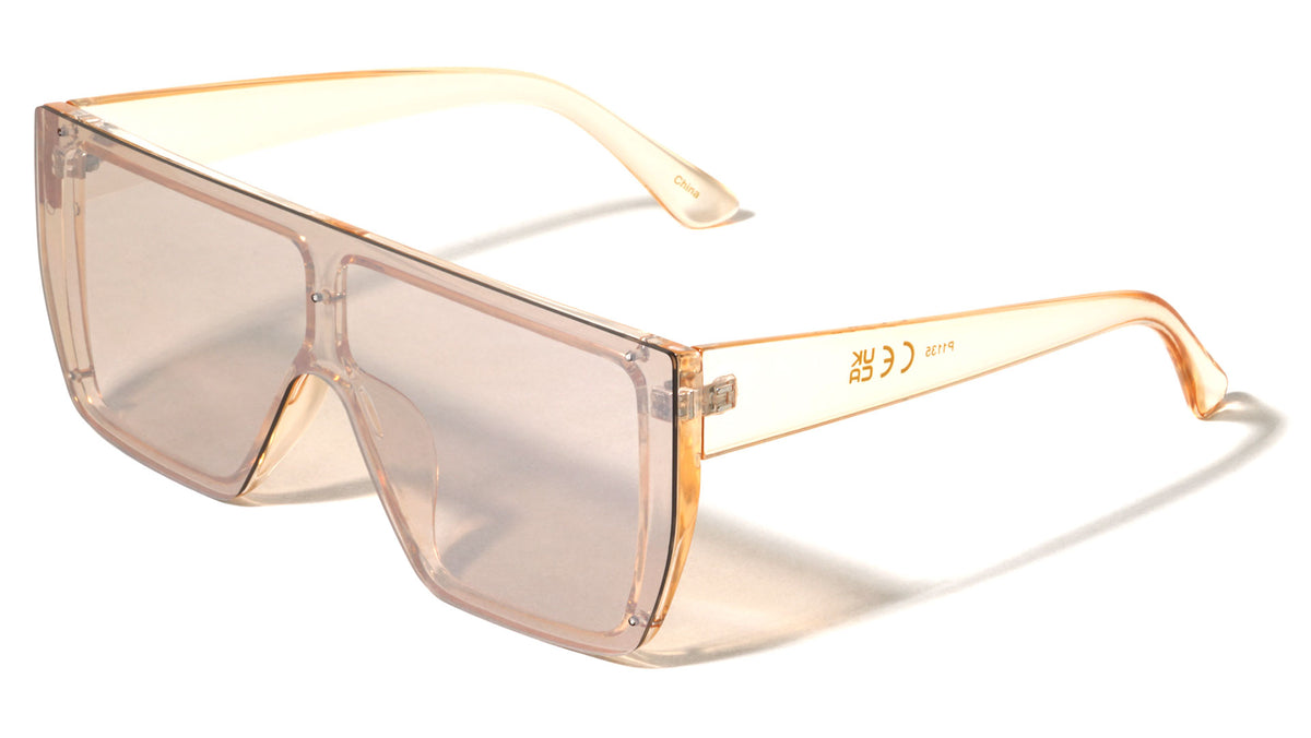 Crystal Color Rimless One Piece Shield Lens Flat Top Rectangle Wholesale Sunglasses