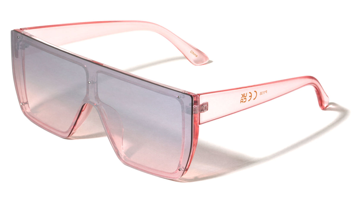 Crystal Color Rimless One Piece Shield Lens Flat Top Rectangle Wholesale Sunglasses