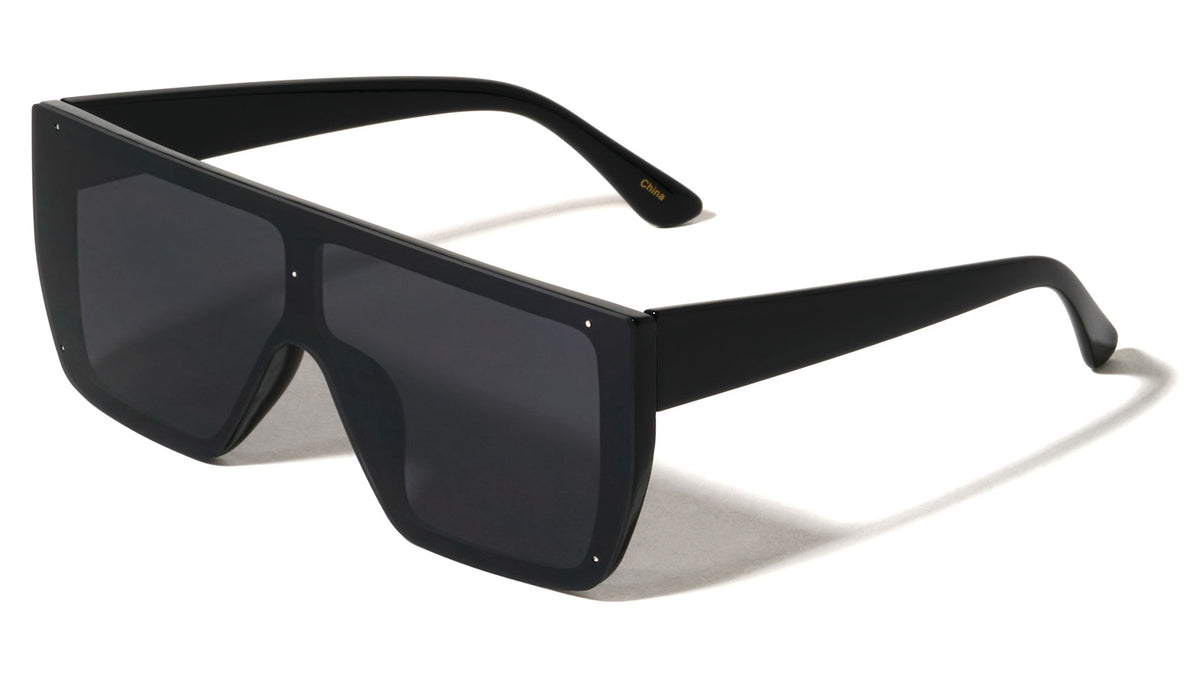 Crystal Color Rimless One Piece Shield Lens Flat Top Rectangle Wholesale Sunglasses