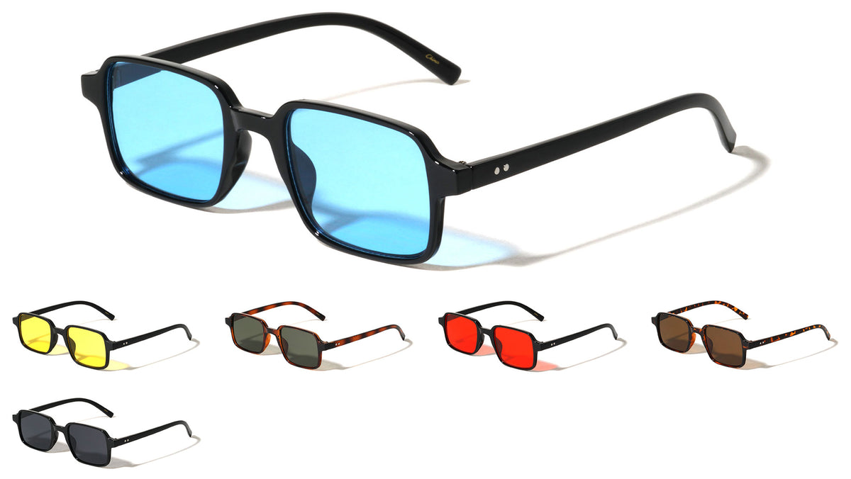 Color Lens Two Dot Temple Accent Retro Rectangle Wholesale Sunglasses