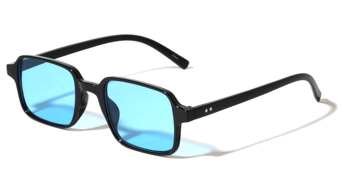 Color Lens Two Dot Temple Accent Retro Rectangle Wholesale Sunglasses