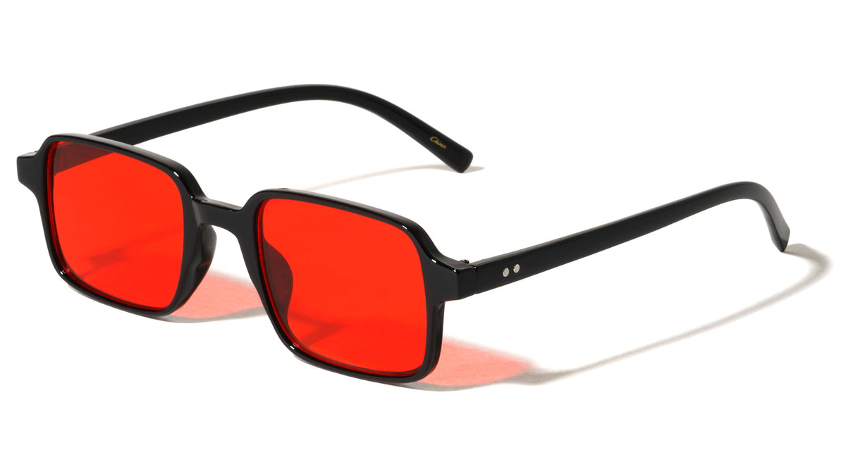 Color Lens Two Dot Temple Accent Retro Rectangle Wholesale Sunglasses