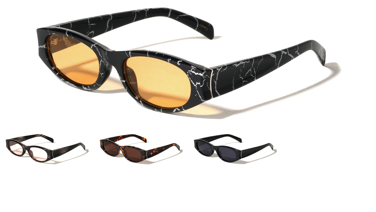 Curved Cut Sides Accent Fashion Oval Butterfly Wholesale Sunglasses