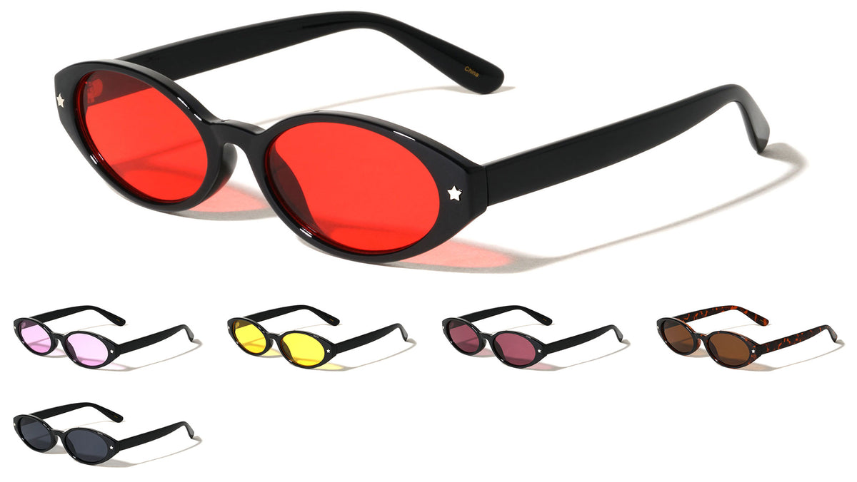 Star Stud Accent Color Lens Retro Oval Wholesale Sunglasses
