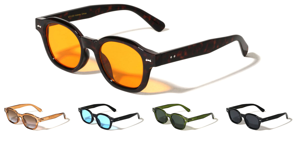 Frontal Stud Accent Fashion Retro Round Wholesale Sunglasses