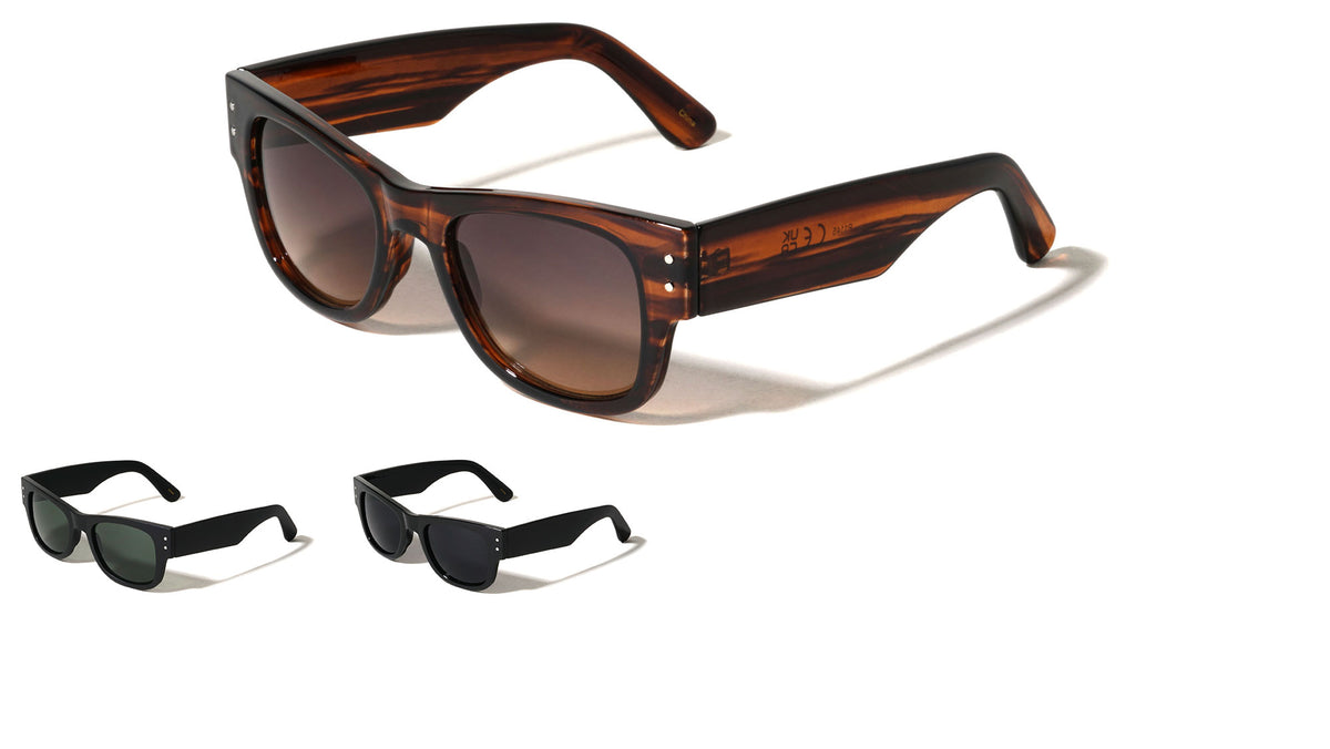 Two Dot Accent Stud Large Brow Square Wholesale Sunglasses