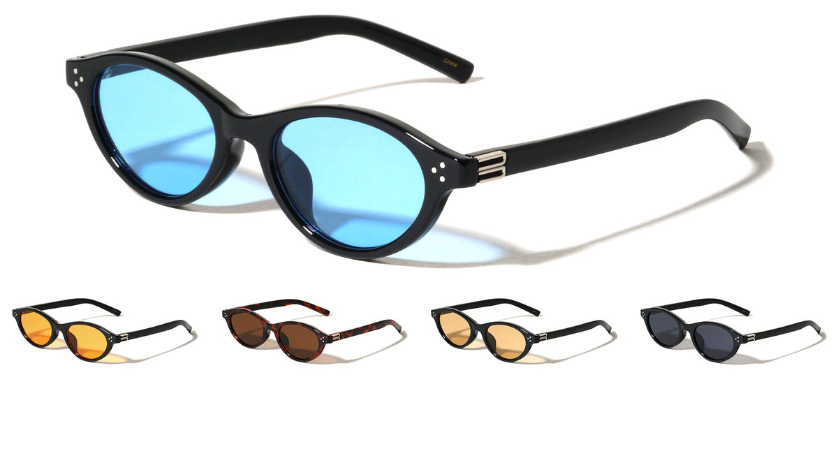 Two Bracket Hinge Accent Fashion Oval Cat Eye Wholesale Sunglasses