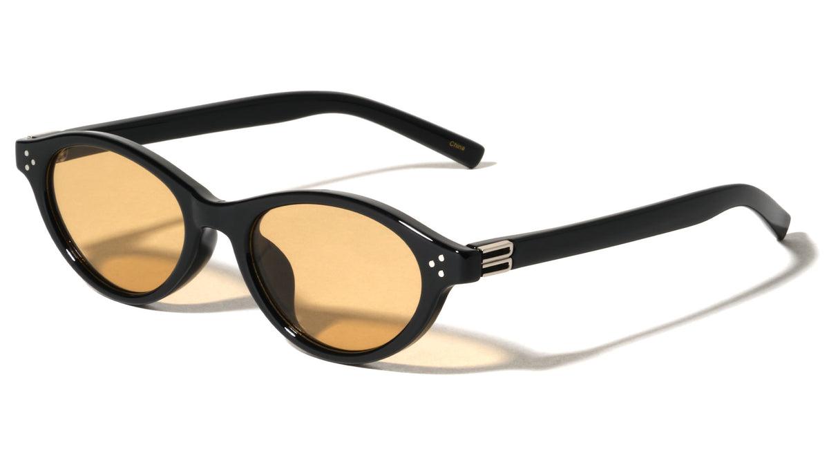 Two Bracket Hinge Accent Fashion Oval Cat Eye Wholesale Sunglasses