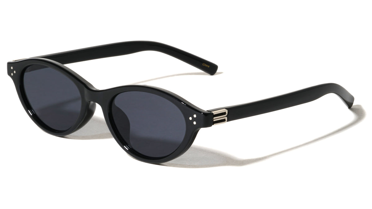 Two Bracket Hinge Accent Fashion Oval Cat Eye Wholesale Sunglasses