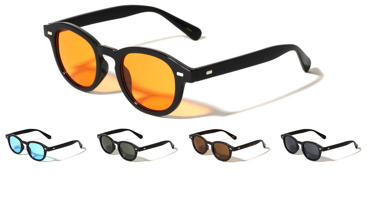 Rectangle Stud Accent Retro Round Wholesale Sunglasses