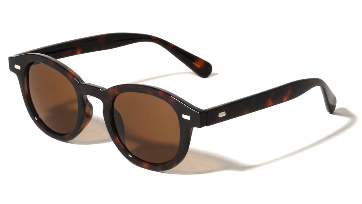 Rectangle Stud Accent Retro Round Wholesale Sunglasses