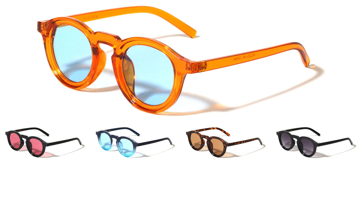 Keyhole Nose Straight Temple Retro Fashion Round Wholesale Sunglasses