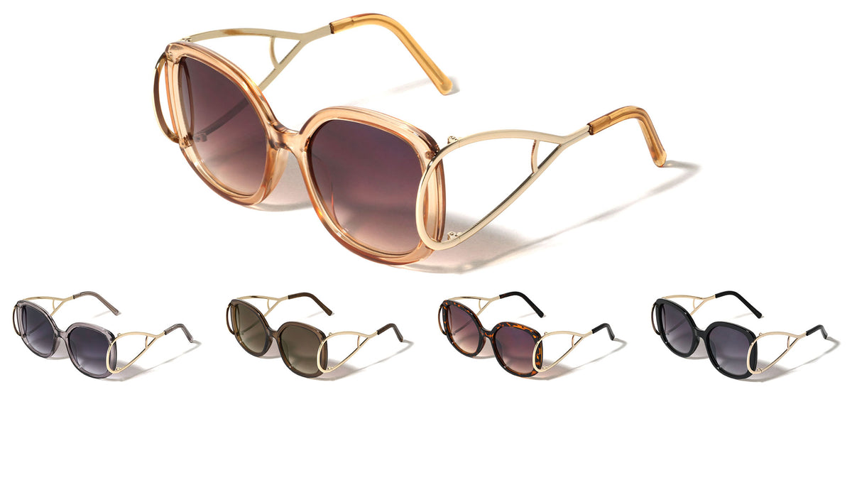 Crystal Color Extended Oval Temple Butterfly Wholesale Bulk Sunglasses