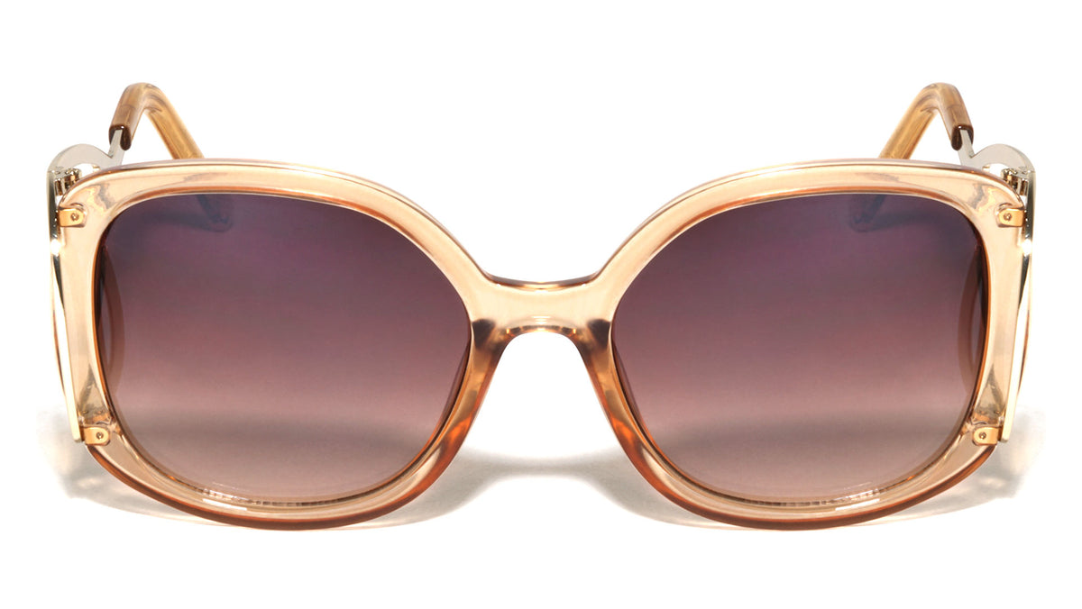 Crystal Color Extended Oval Temple Butterfly Wholesale Bulk Sunglasses