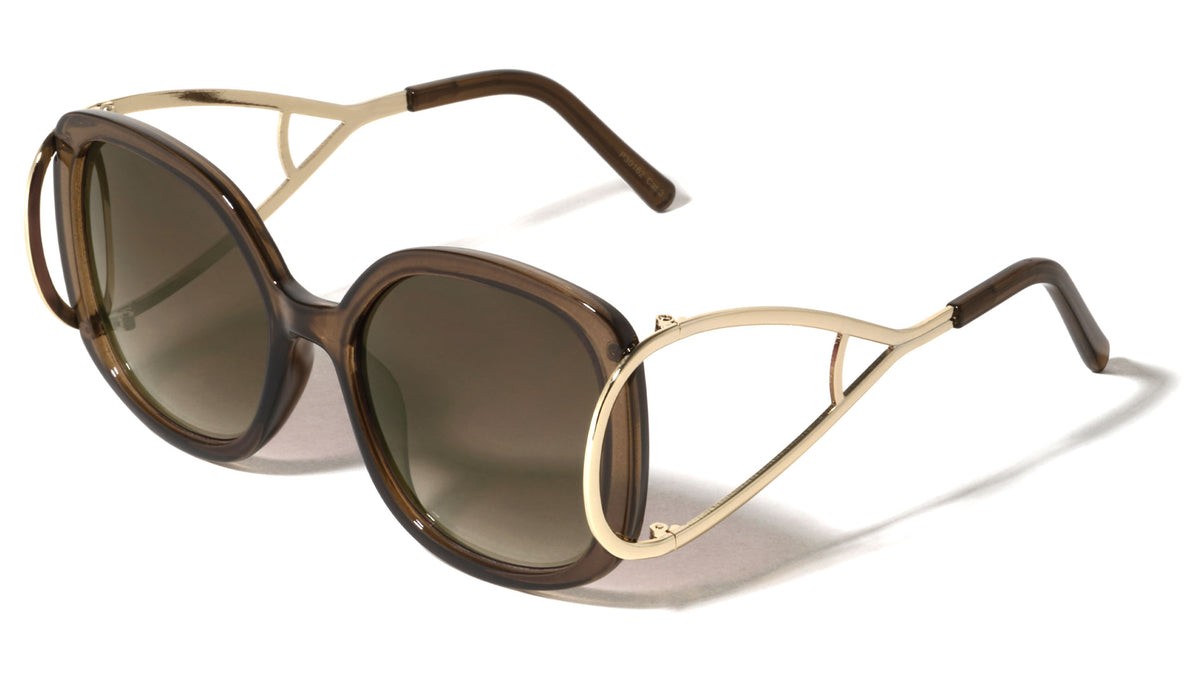 Crystal Color Extended Oval Temple Butterfly Wholesale Bulk Sunglasses