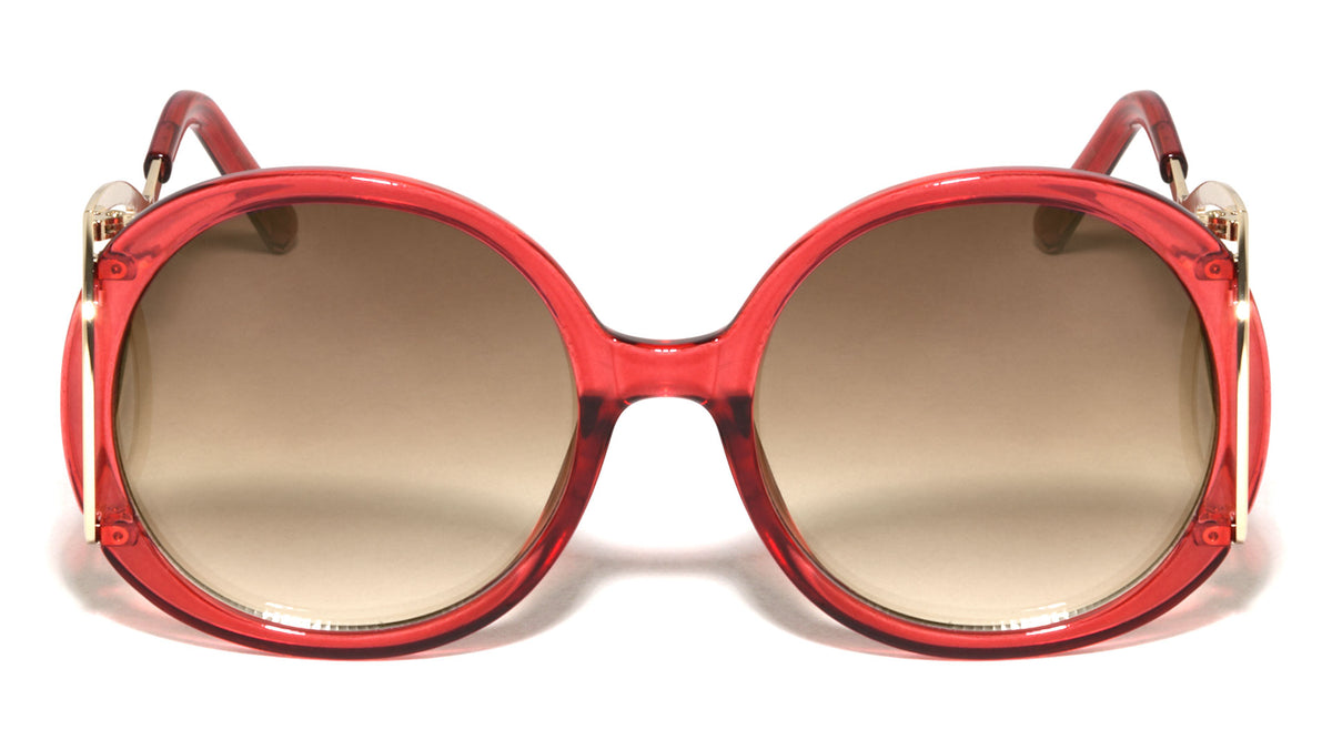 Crystal Color Extended Oval Temple Round Wholesale Bulk Sunglasses