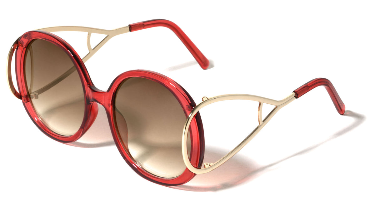 Crystal Color Extended Oval Temple Round Wholesale Bulk Sunglasses