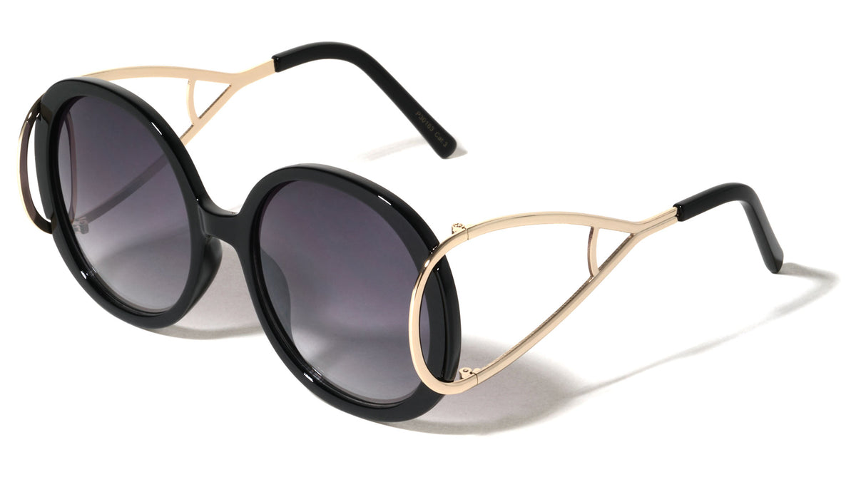 Crystal Color Extended Oval Temple Round Wholesale Bulk Sunglasses