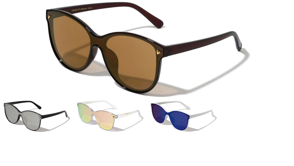 Solid One Piece Flat Color Mirror Lens Bulk Sunglasses