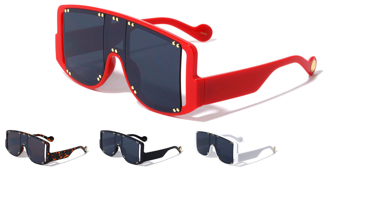 Studded Oversized Three Piece Lens Wholesale Sunglasses