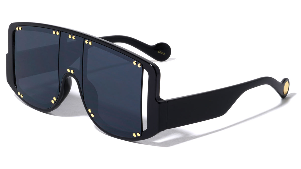 Studded Oversized Three Piece Lens Wholesale Sunglasses