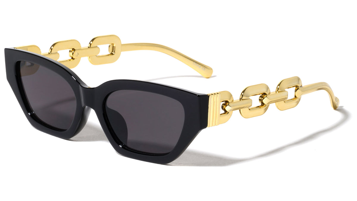 Large Chain Temple Angular Cat Eye Wholesale Sunglasses