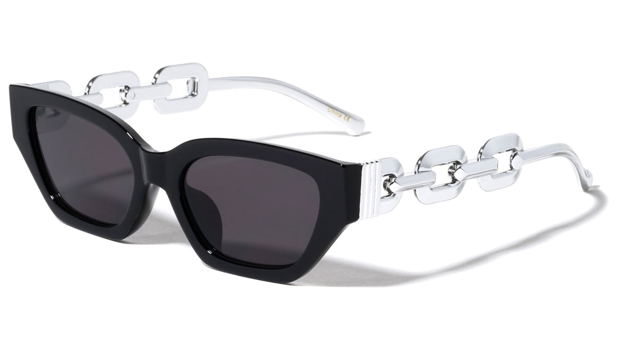 Large Chain Temple Angular Cat Eye Wholesale Sunglasses