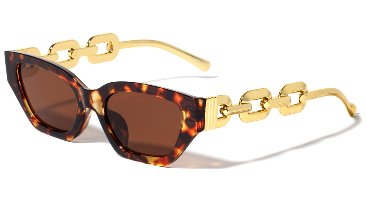Large Chain Temple Angular Cat Eye Wholesale Sunglasses