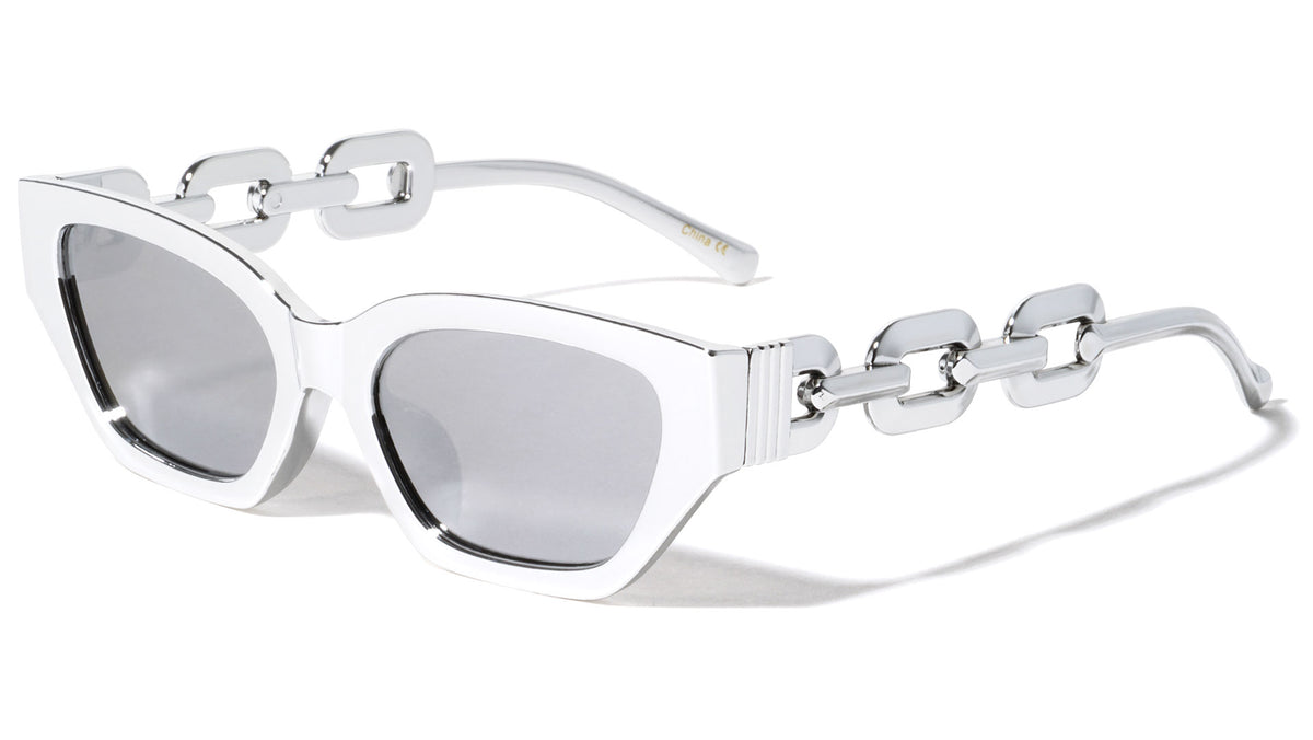 Large Chain Temple Angular Cat Eye Wholesale Sunglasses