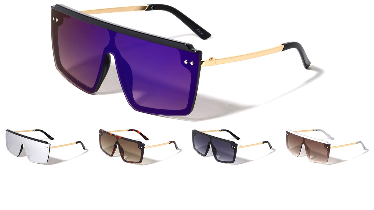 Flat Top Rimless One Piece Shield Wholesale Sunglasses