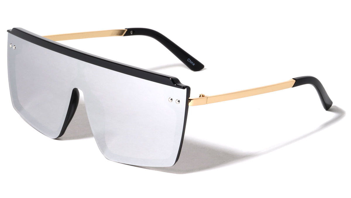 Flat Top Rimless One Piece Shield Wholesale Sunglasses