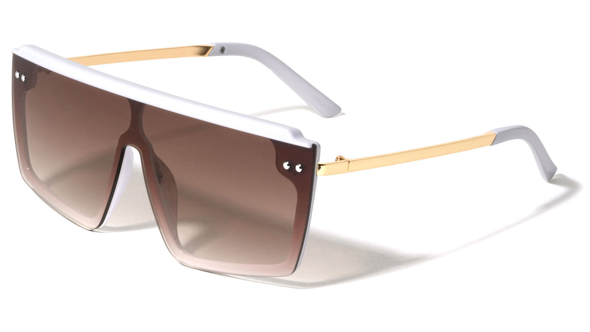 Flat Top Rimless One Piece Shield Wholesale Sunglasses