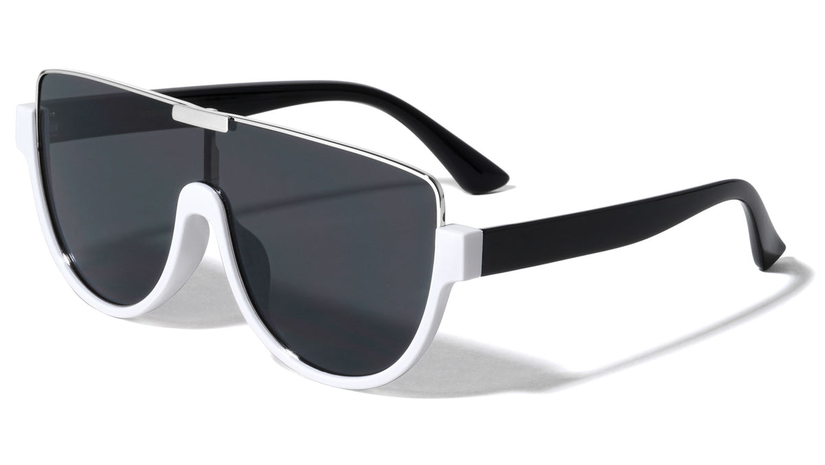 Flat Top One Piece Shield Rounded Wholesale Sunglasses