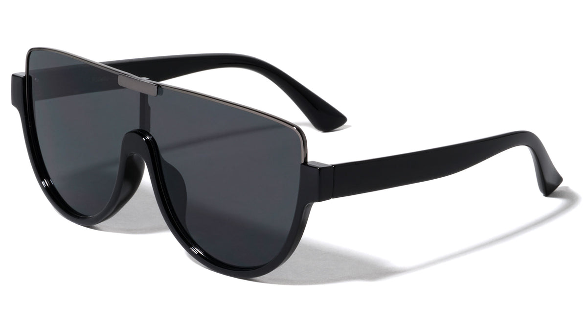 Flat Top One Piece Shield Rounded Wholesale Sunglasses