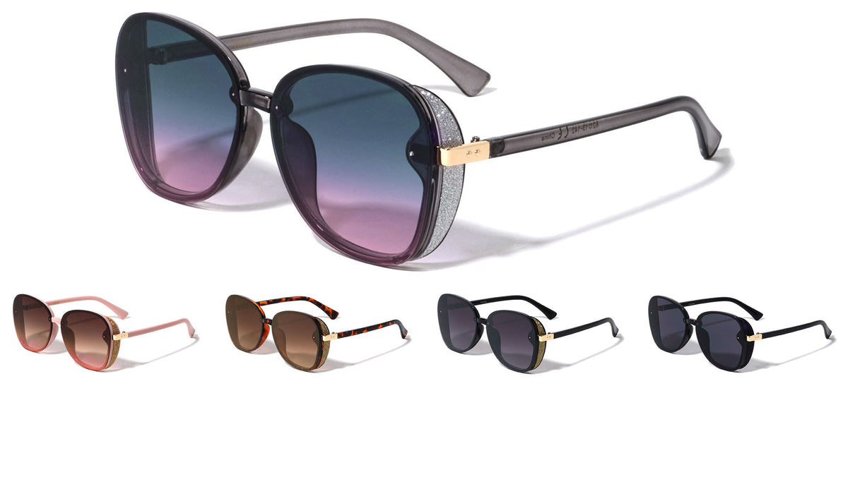 Side Glitter Shield Butterfly Fashion Wholesale Sunglasses
