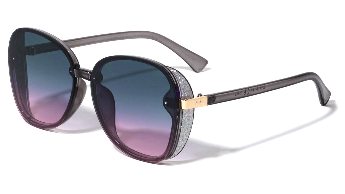 Side Glitter Shield Butterfly Fashion Wholesale Sunglasses