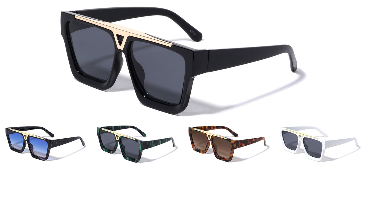 Thick Rim Flat Metal Top Bar Square Wholesale Sunglasses