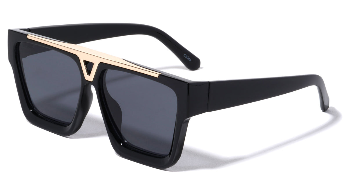 Thick Rim Flat Metal Top Bar Square Wholesale Sunglasses