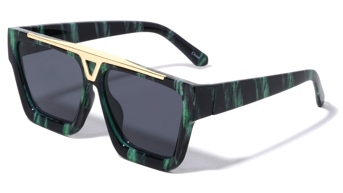 Thick Rim Flat Metal Top Bar Square Wholesale Sunglasses