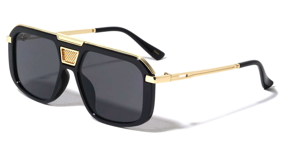 Frontal Grille Flat Top Geometric Aviators Wholesale Sunglasses