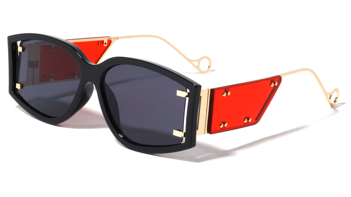 Side Temple Studded Lens Shield Wide Butterfly Wholesale Sunglasses