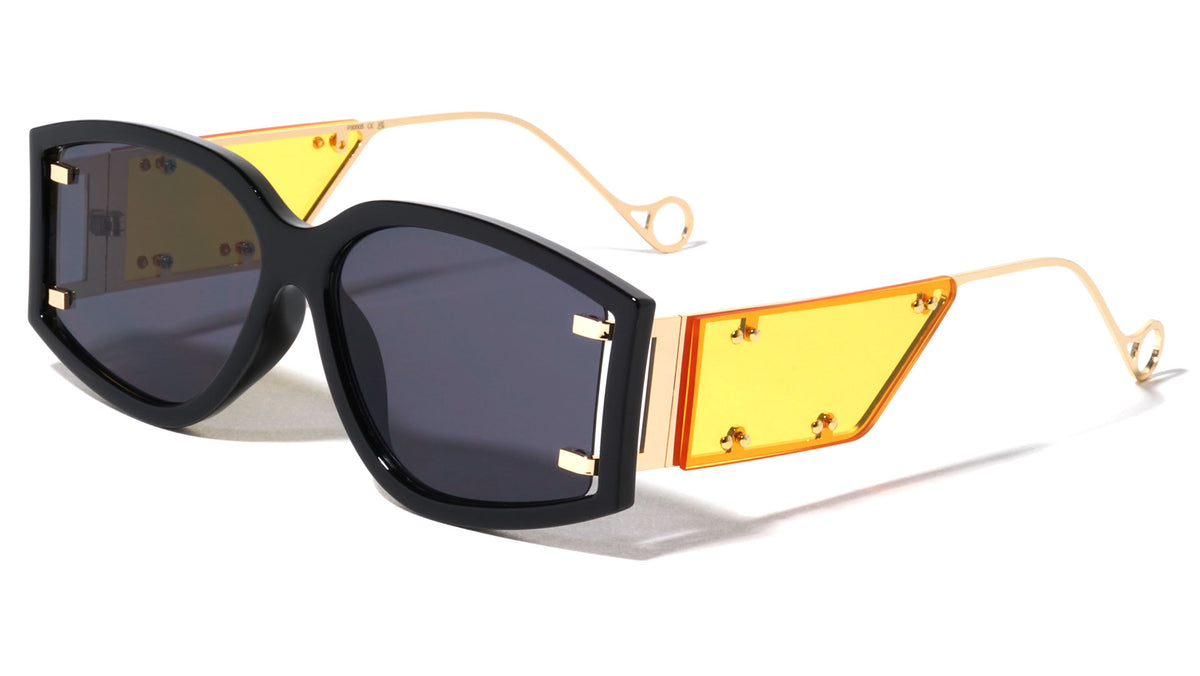 Side Temple Studded Lens Shield Wide Butterfly Wholesale Sunglasses