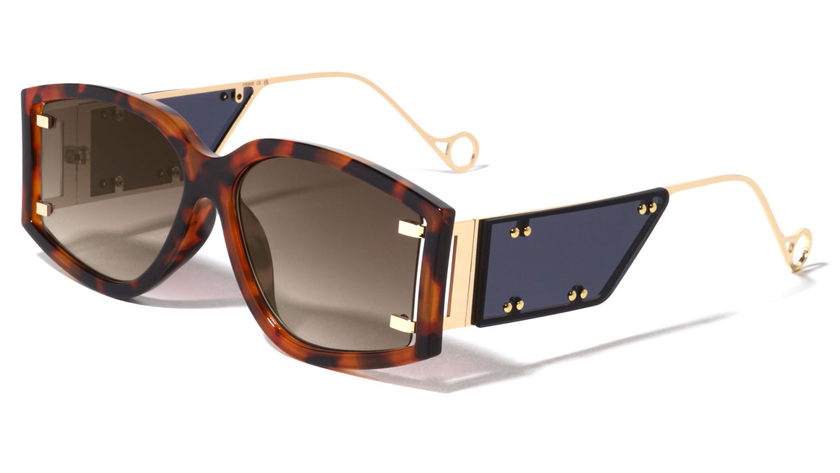 Side Temple Studded Lens Shield Wide Butterfly Wholesale Sunglasses