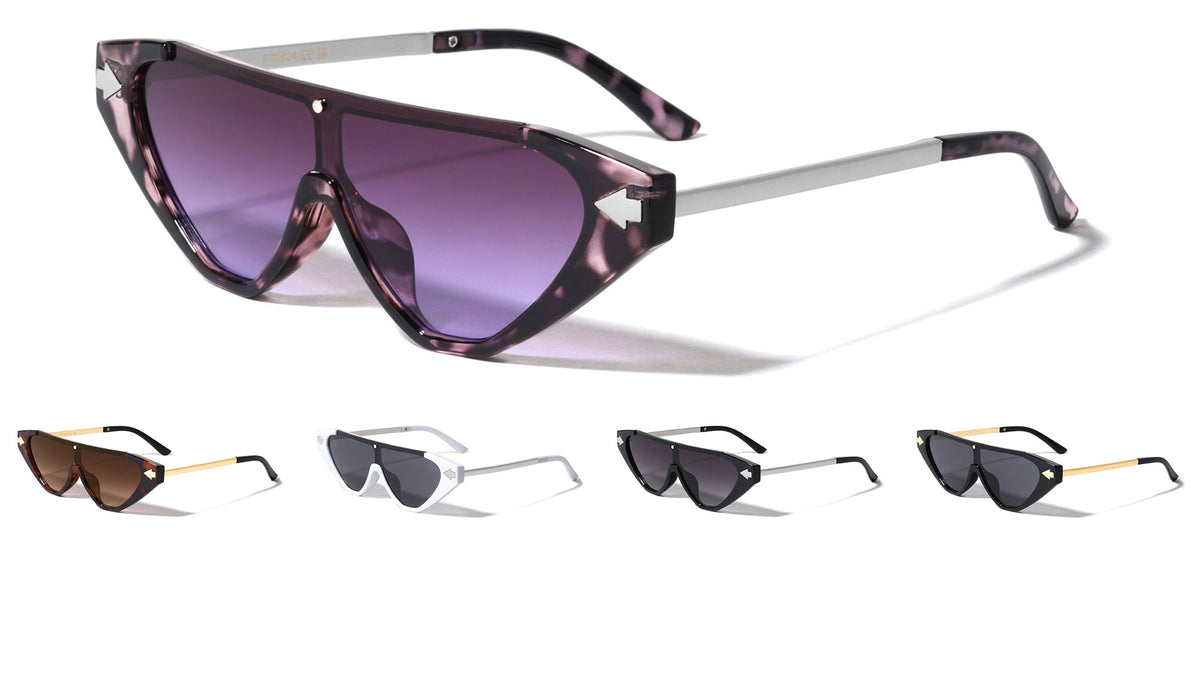 Inside Arrow Hinge One Piece Shield Lens Cat Eye Wholesale Sunglasses