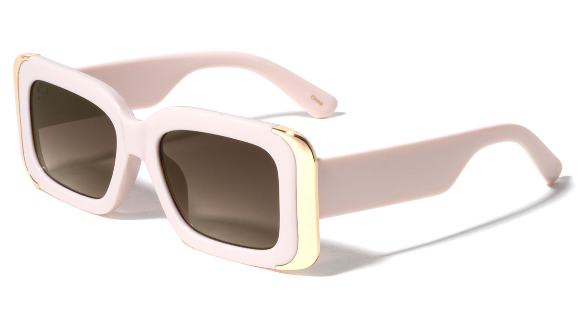 Side Gold Shields Wide Rectangle Wholesale Sunglasses
