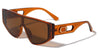 Oval Temple Cutout Flat Top One Piece Shield Wholesale Sunglasses