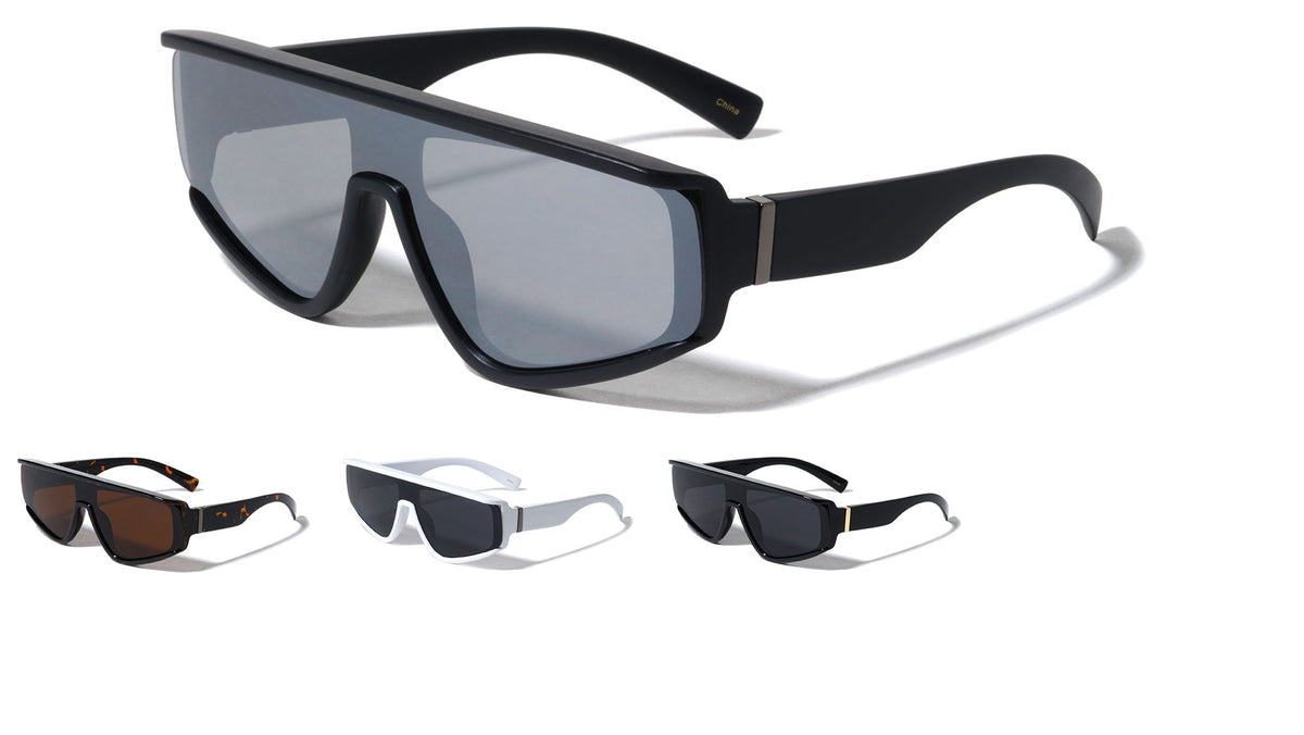 Flat Top One Piece Shield Lens Oval Wholesale Sunglasses