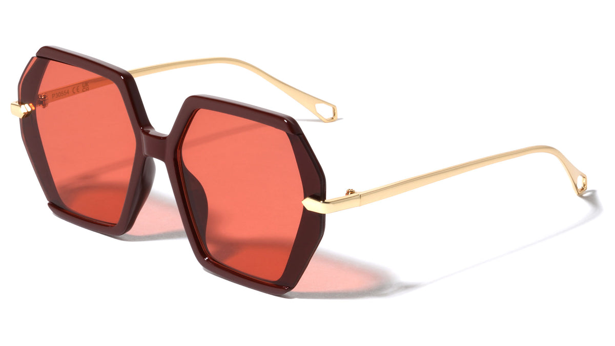 Temple Tip Loop Geometric Hexagon Wholesale Sunglasses