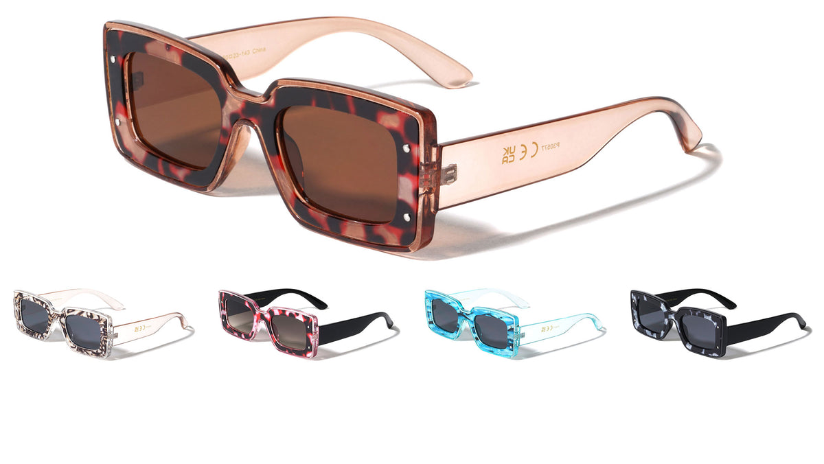 Dot Studded Frontal Demi Accent Rectangle Wholesale Sunglasses