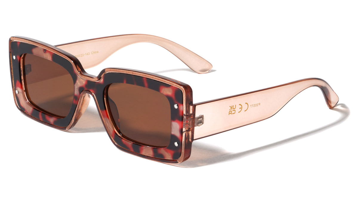 Dot Studded Frontal Demi Accent Rectangle Wholesale Sunglasses